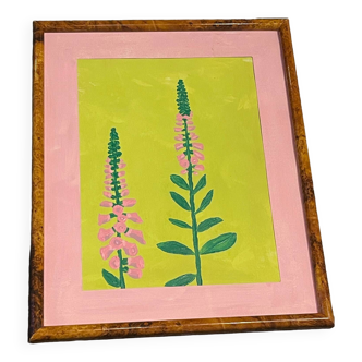 Digitalis gouache painting in an antique frame