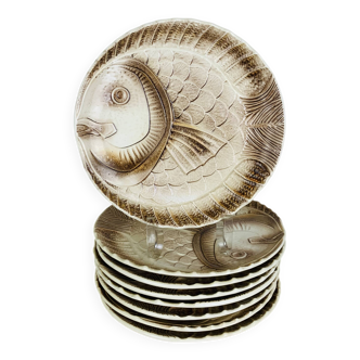 8 assiettes service poisson Sarreguemines vintage
