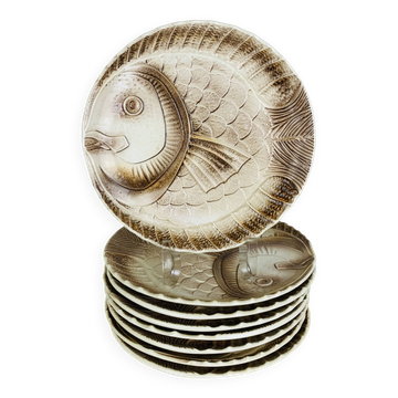 8 vintage Sarreguemines fish service plates