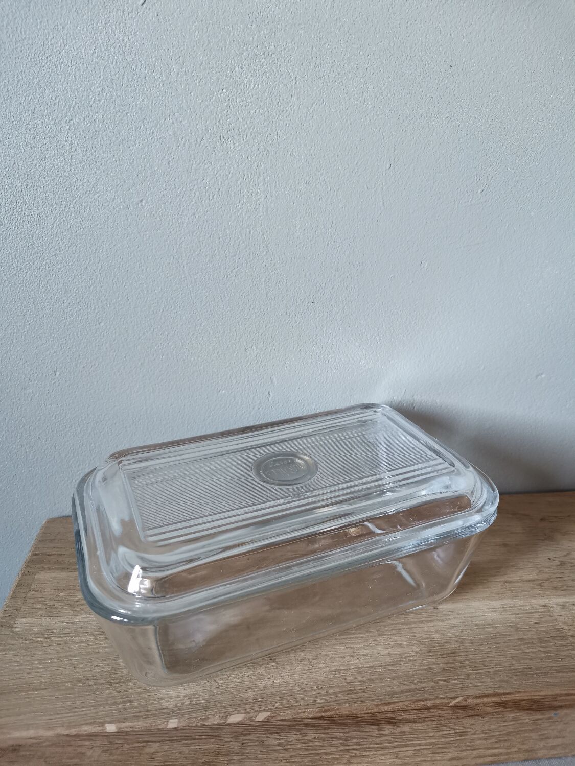 Vintage duralex France butter dish molded glass butter box