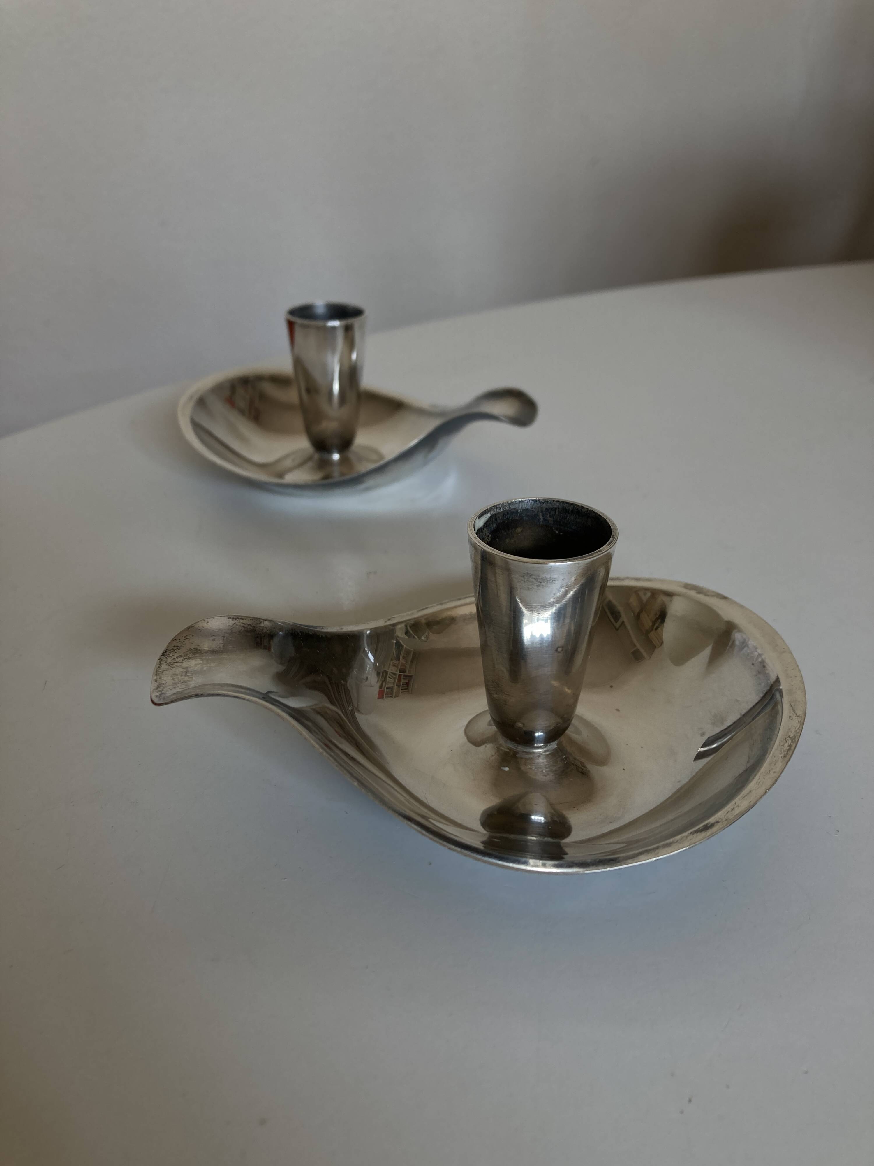 Pair of Atla Denmark Scandinavian candlesticks in silver metal