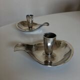 Pair of Atla Denmark Scandinavian candlesticks in silver metal
