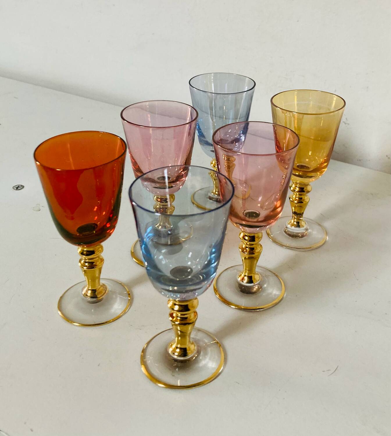 6 blown crystal liqueur glasses from Bohemia, 1960s