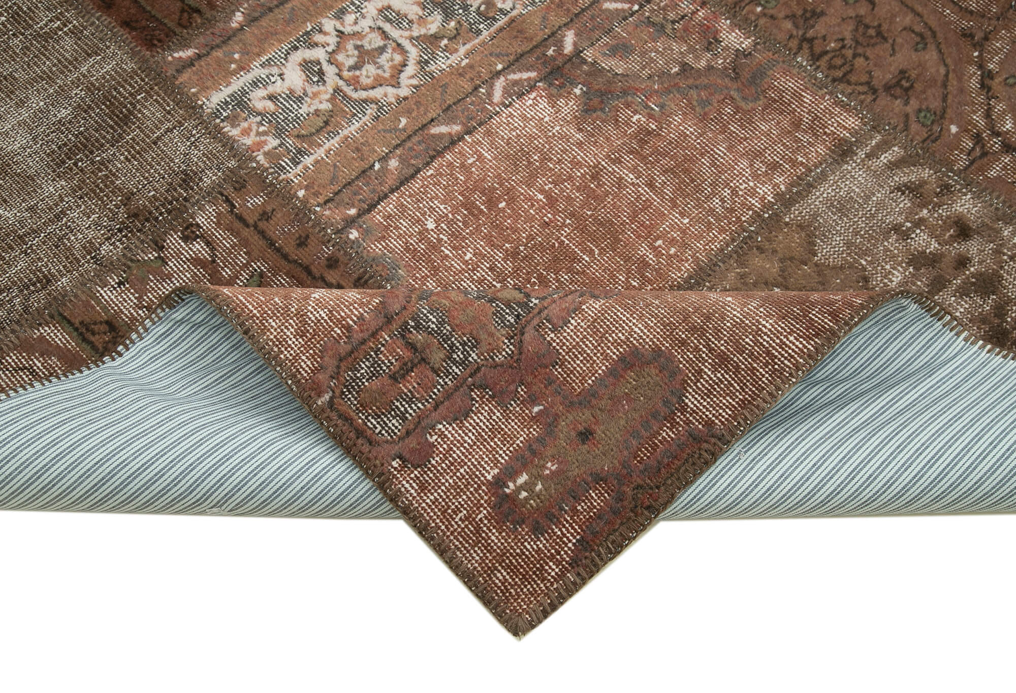 Handwoven oriental vintage 198 cm x 302 cm brown patchwork carpet
