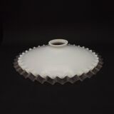 French Frilled Glass Pendant Shade White Opaline Glass Clear Scalloped Edge
