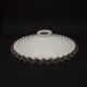 Fringed opal white glass pendant lampshade with scalloped edge.