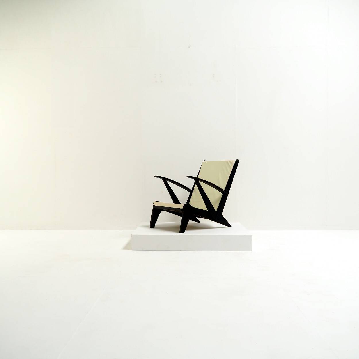 1940s Lounge Chair in Black Painted Wood
