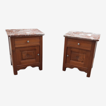 Art Deco oak and marble bedside tables