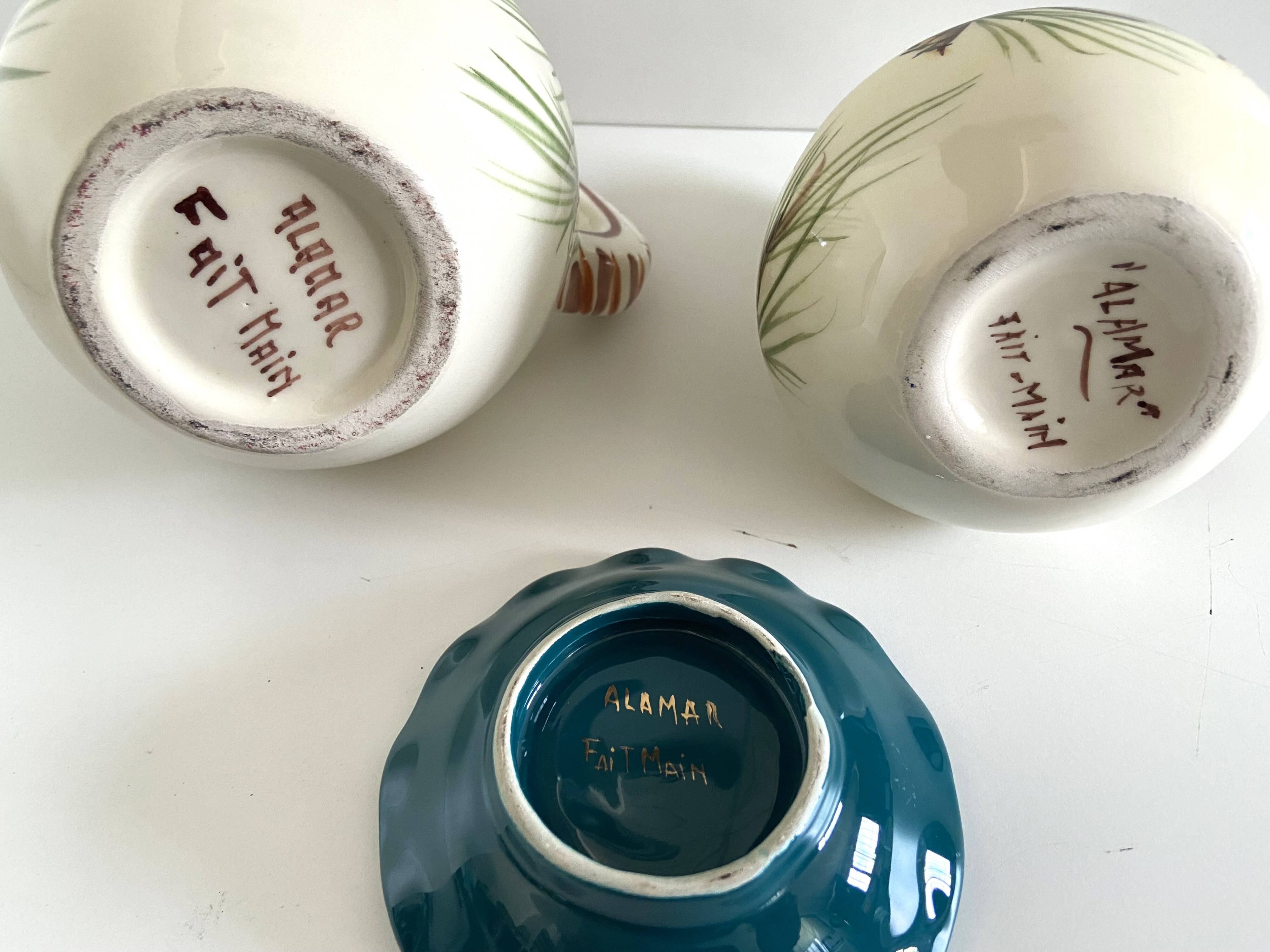 Marseille ceramic lot "alamar" pitcher jug pourer + ashtray pocket emptyer