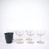 Lot of 6 round cocktail glasses in transparent glass with grooves