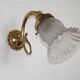 French Vintage Brass Single Wall Light Patterned Frilled Glass Shade