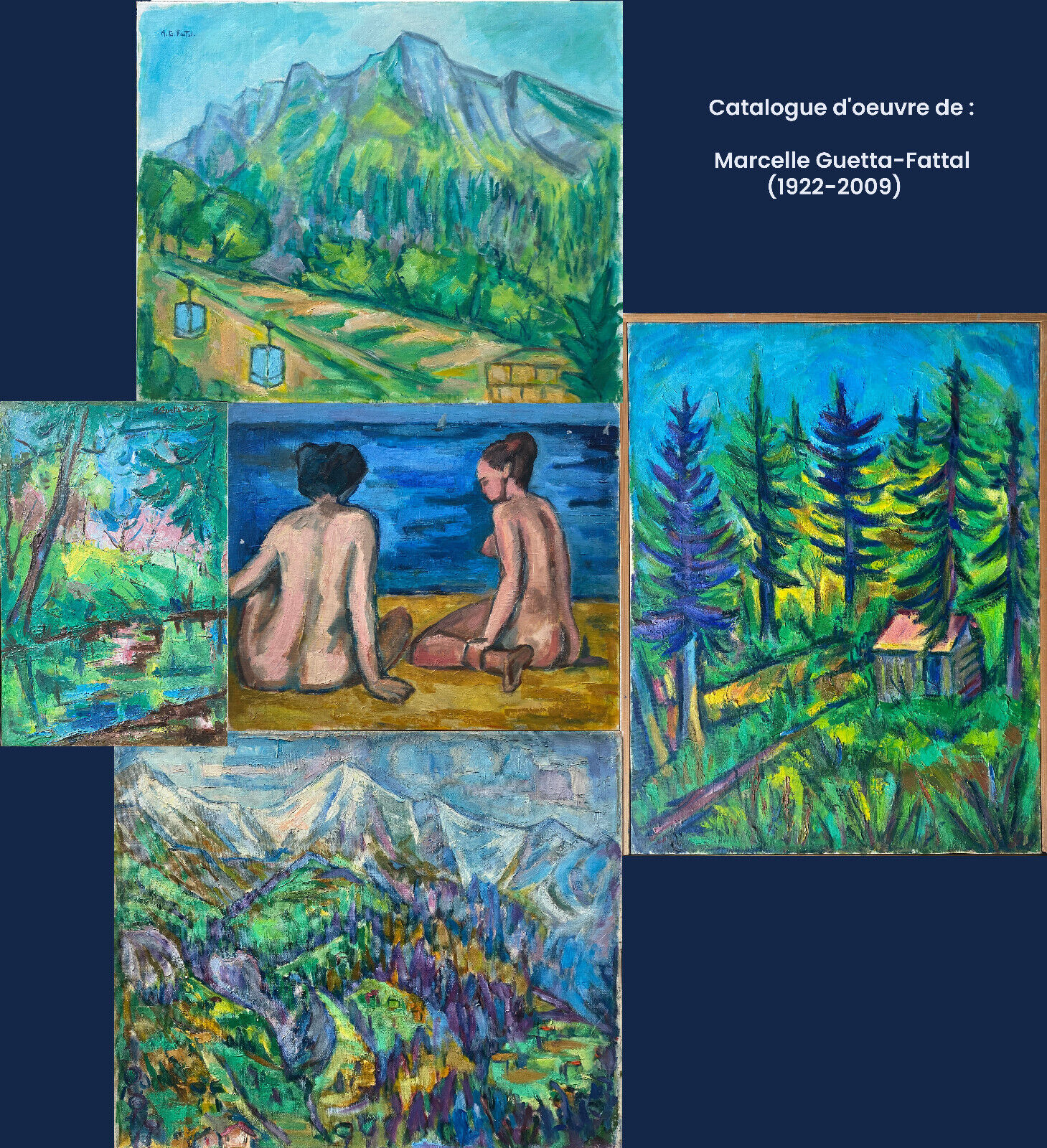 Painting "beach in hendaye" hst marcelle guetta-fattal (1922-2009) fauvism cubime