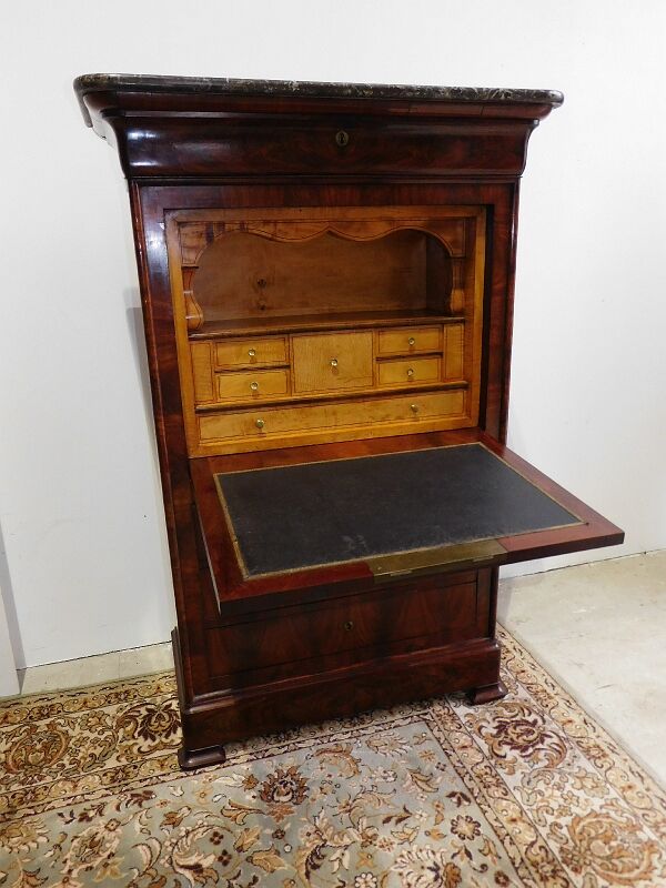Secretaire louis philippe en acajou plateau marbre du xix ème siecle