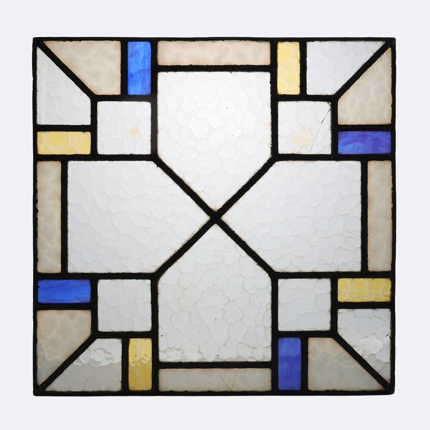 Art Deco Leaded Glass Panel with Geometric Cross Motif, Belgium, Circa 1920