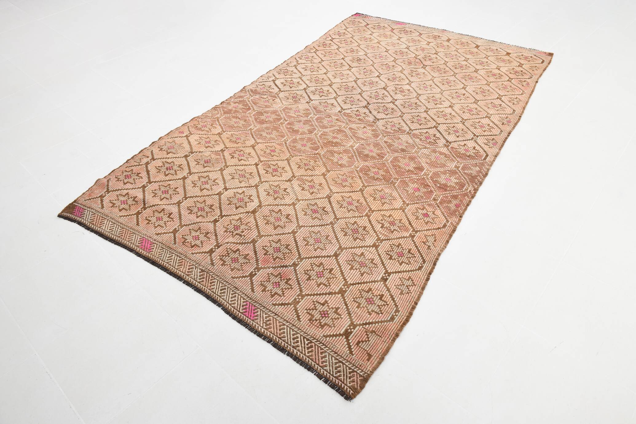 Beige & Brown Star Pattern Kilim Rug, 166x300Cm