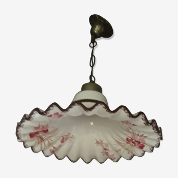 Suspension en céramique blanche à décor floral-rustique-vintage – ø 31 cm.