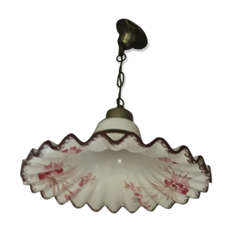 Pendant lamp, white ceramic chandelier with floral-rustic-vintage decoration – ø 31 cm.