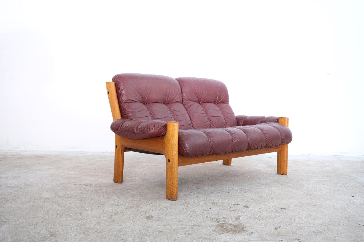 Canapé deux places en teck et cuir d’Ekornes, années 1970