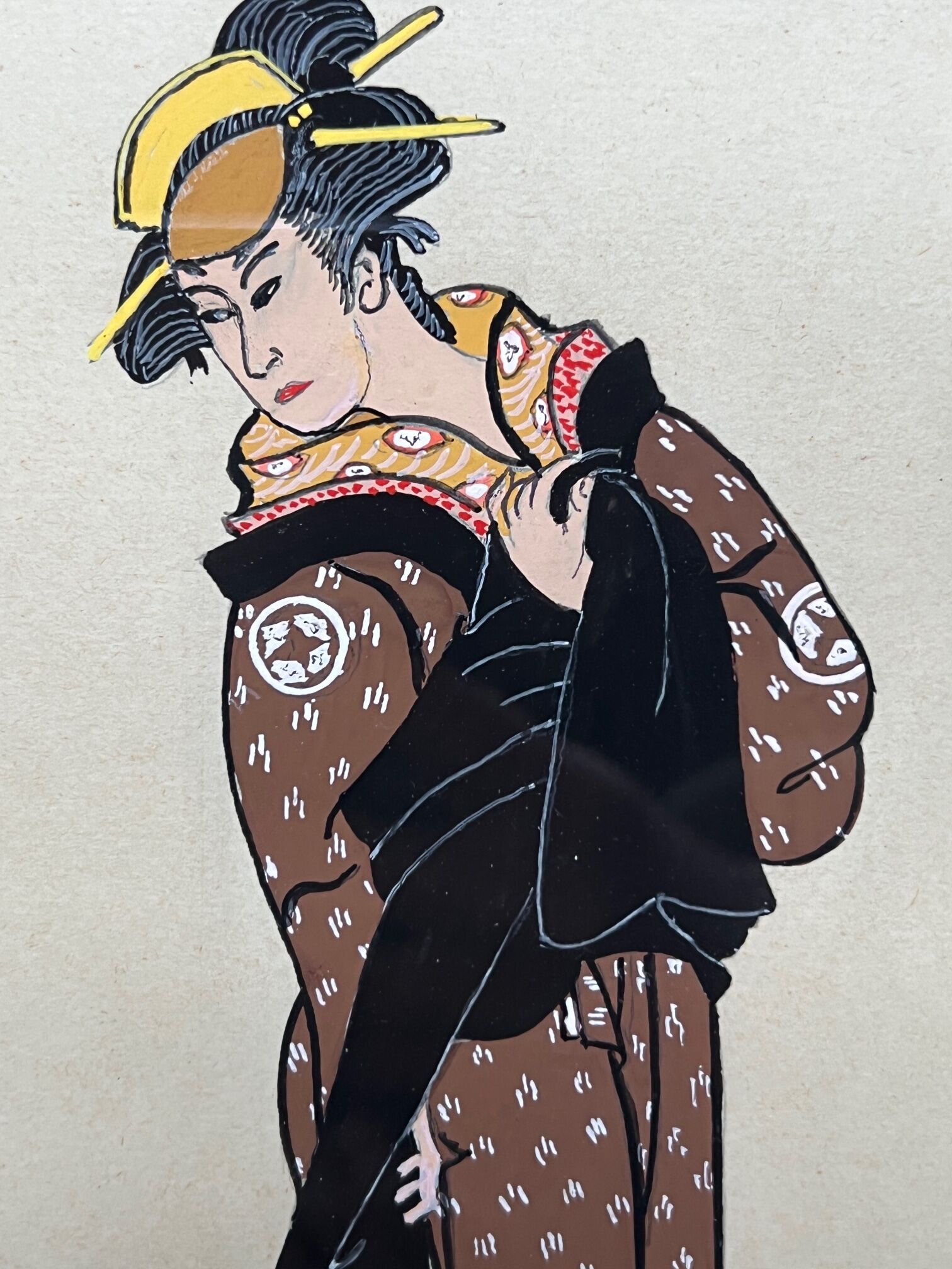 Set of gouache paintings "Actors of Kabuki Theatre".