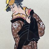 Set of gouache paintings "Actors of Kabuki Theatre".