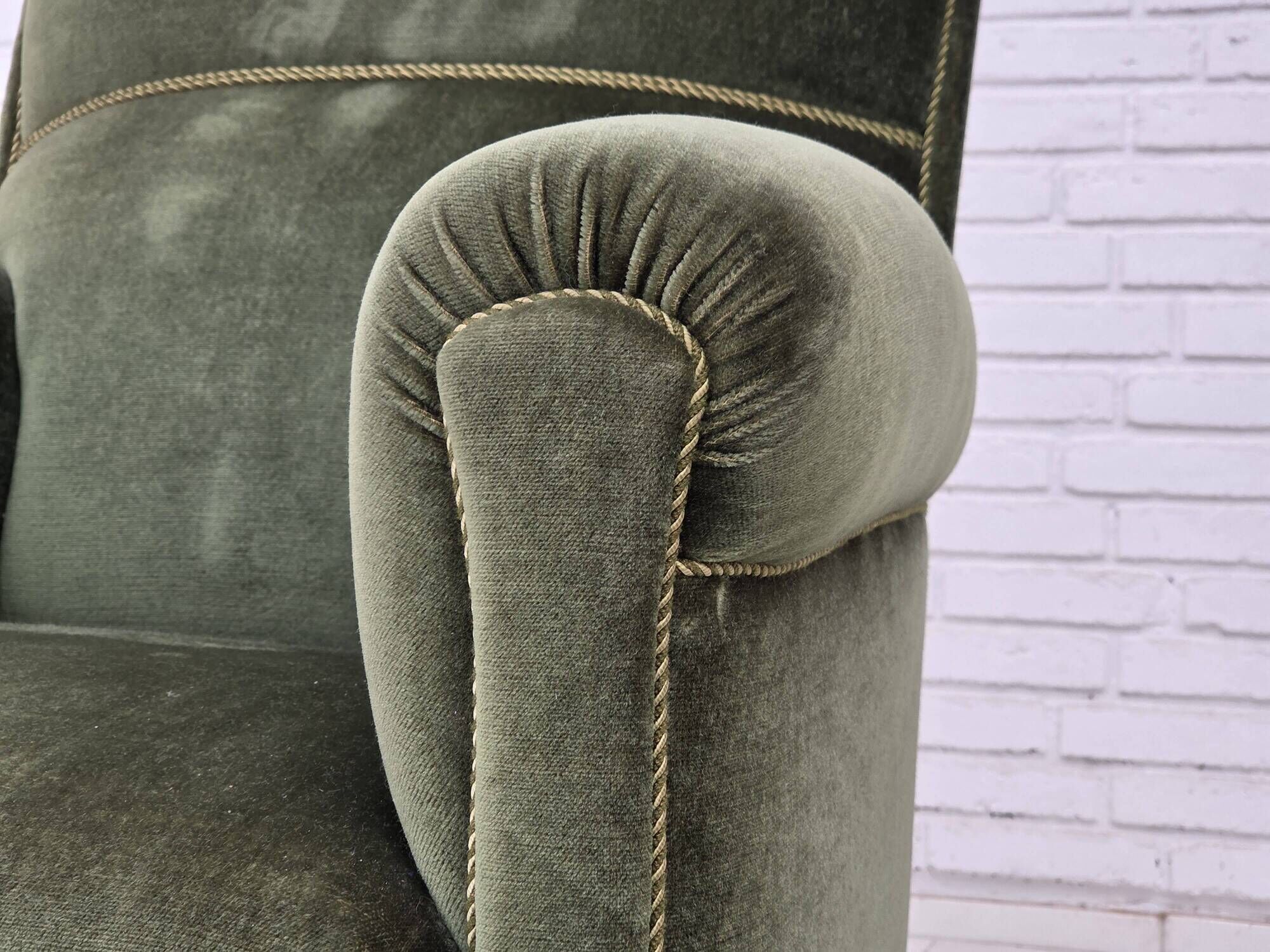 1950s, Danish highback relax armchair, furniture velour, beech wood.