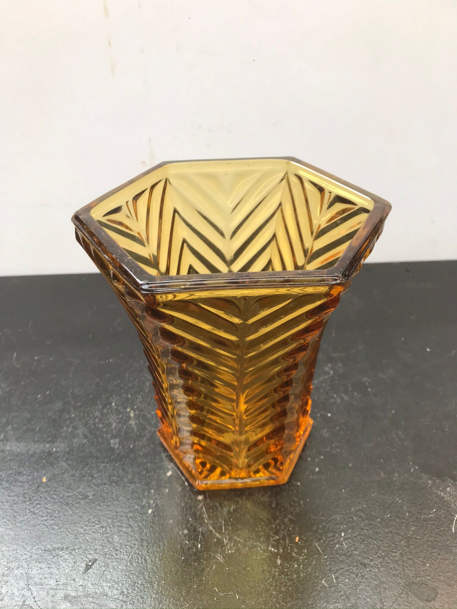 Vintage yellow glass art deco vase