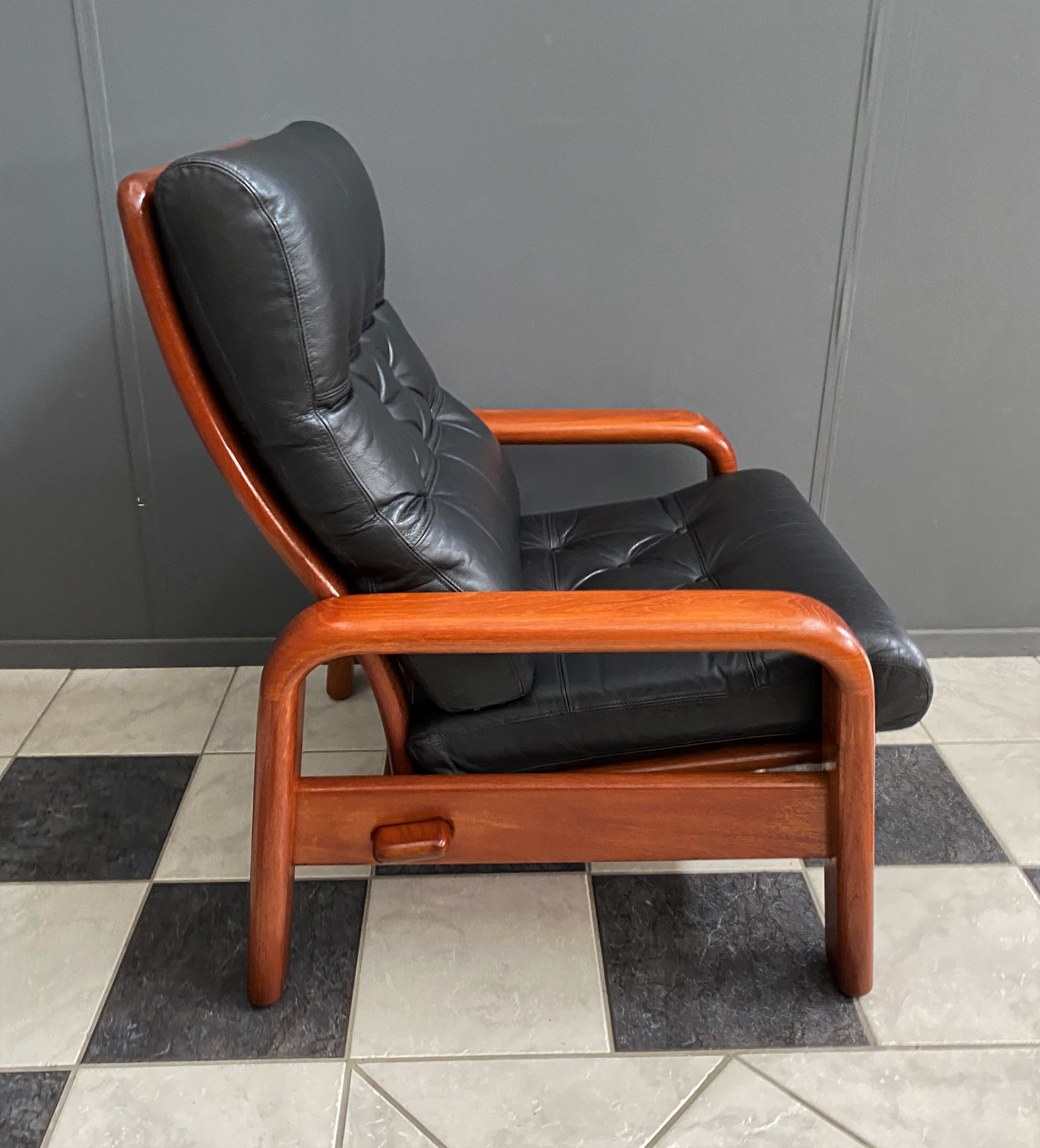 Set of two Danish teak and leather chairs by HS Denmark 1970s