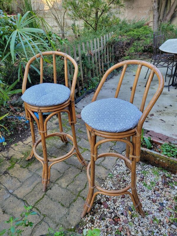 Paire de tabouret de bar en bambou 70's