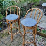 Paire de tabouret de bar en bambou 70's