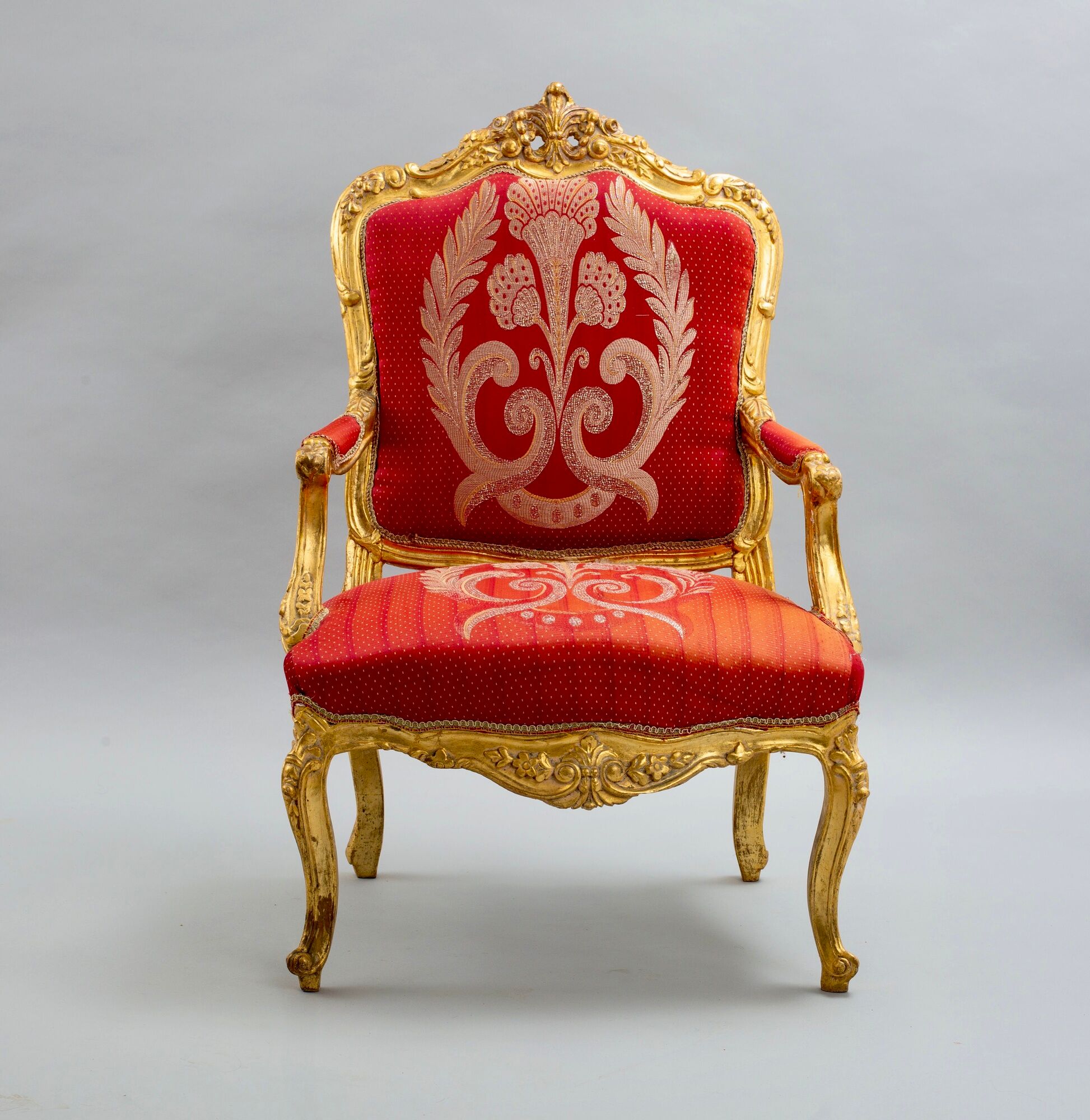Pair of red and gold armchair Louis XV style