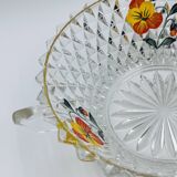 Vintage glass fruit salad serving set with a pansy design.