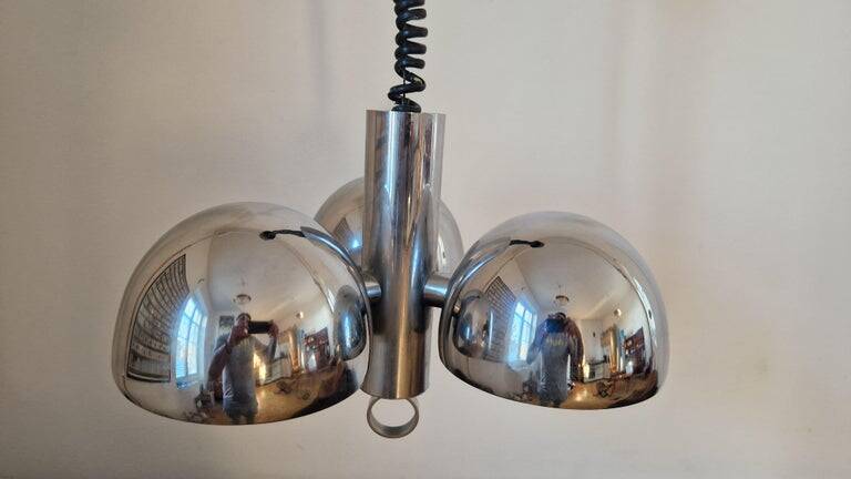 Midcentury Chrome Space Age Chandelier/Pendant Hillebrand, Germany, 1970s