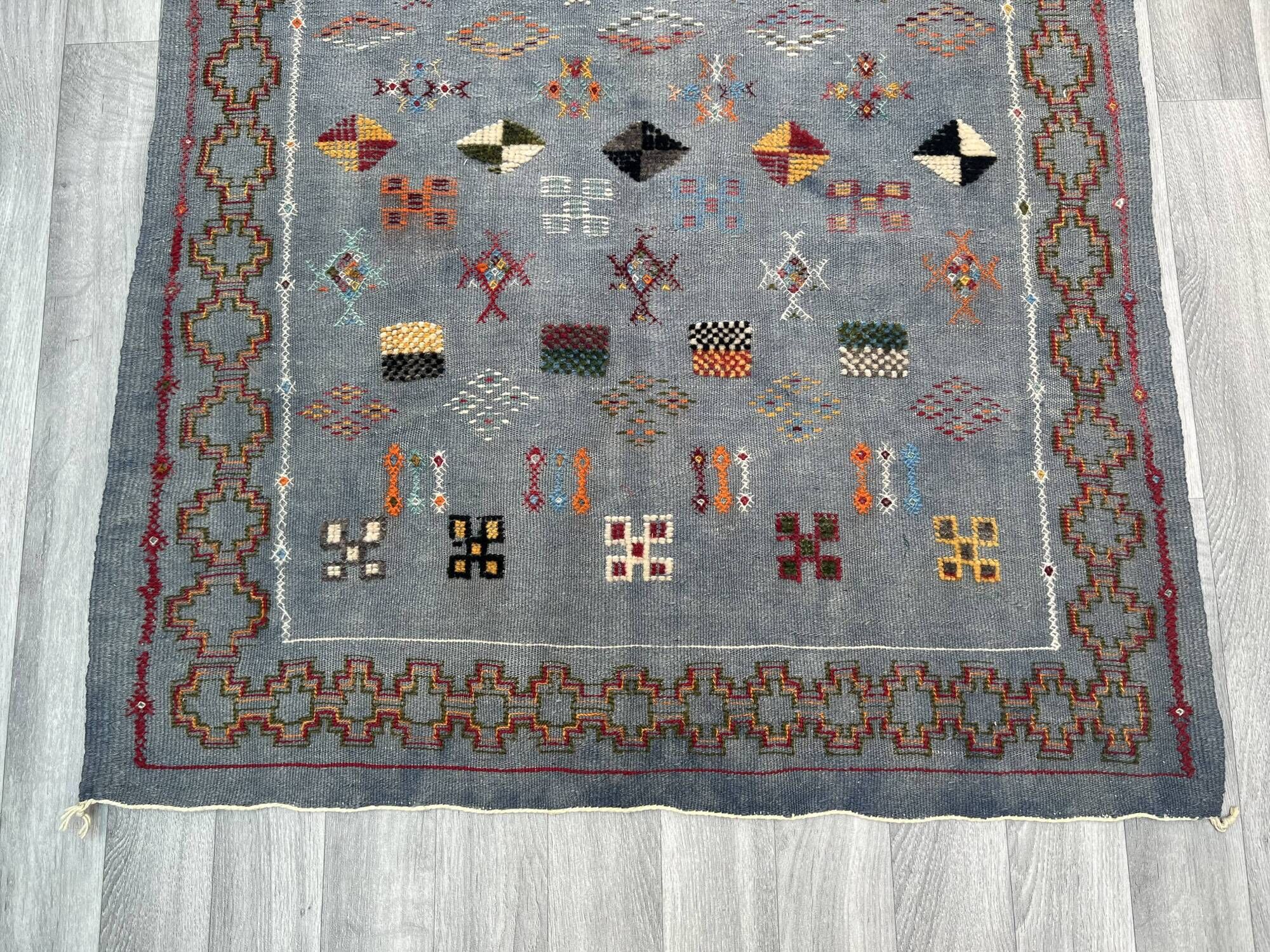 Small Moroccan rug, blue kilim, flat woven rug, interior decoration, free shipping.