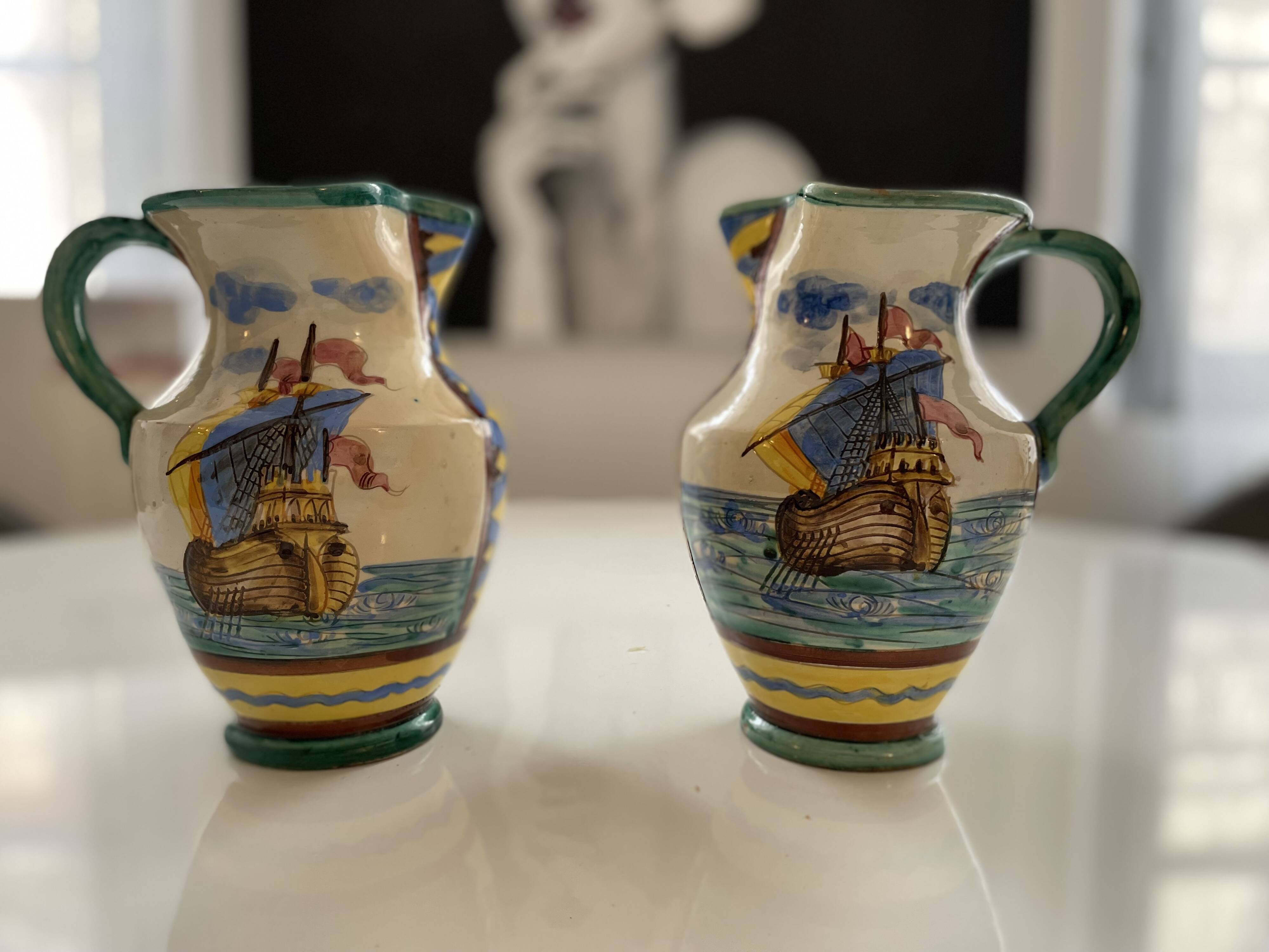 Pair of majolica jugs – perugia italy – 1960s