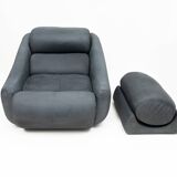 Large lounge chair and ottoman in leather, 1970