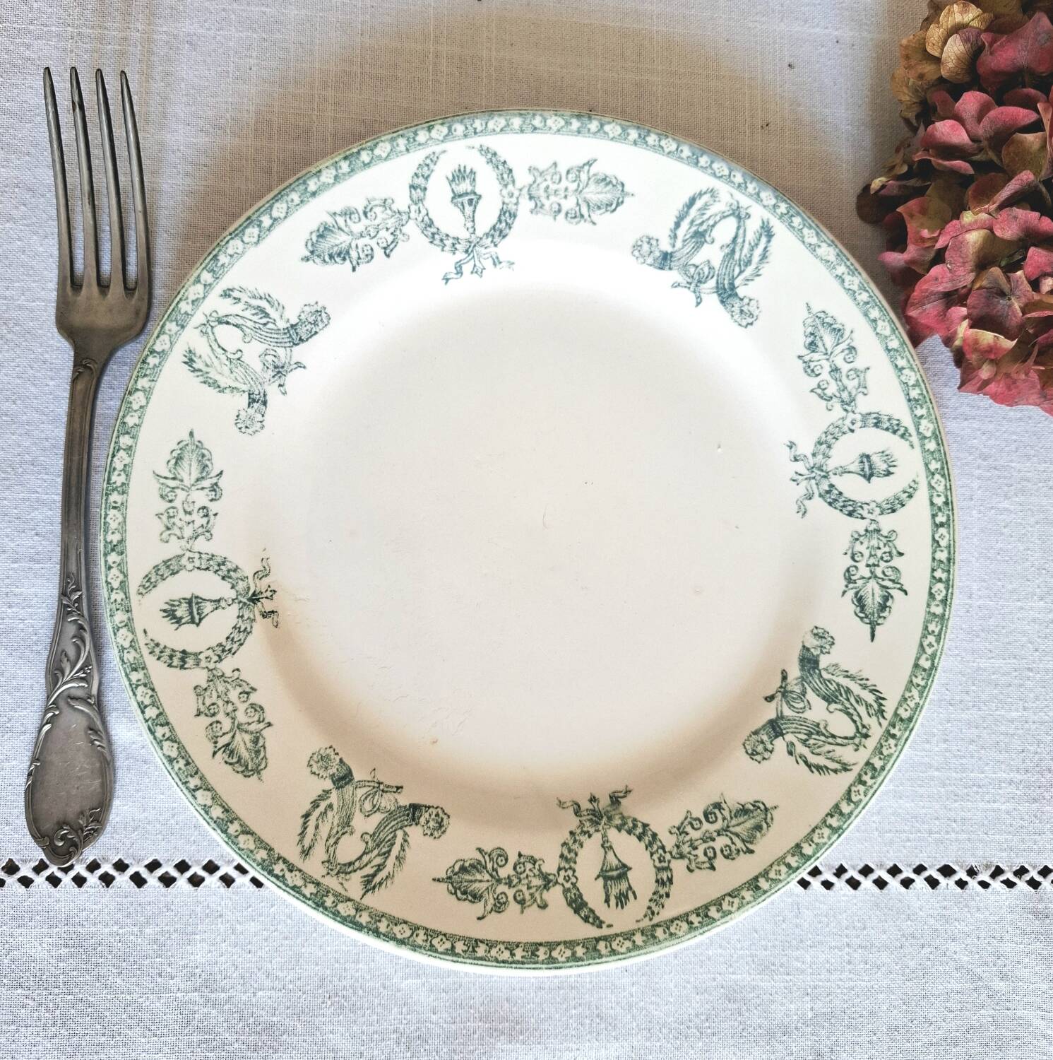 Mismatched antique ironstone earthenware plates