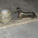 Art deco table lamp in marble and bronze dog figurine