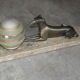 Art deco table lamp in marble and bronze dog figurine