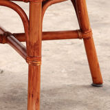 Bohemian bamboo mcguire dining table set with 6 palm leaf chairs, 1960 france.