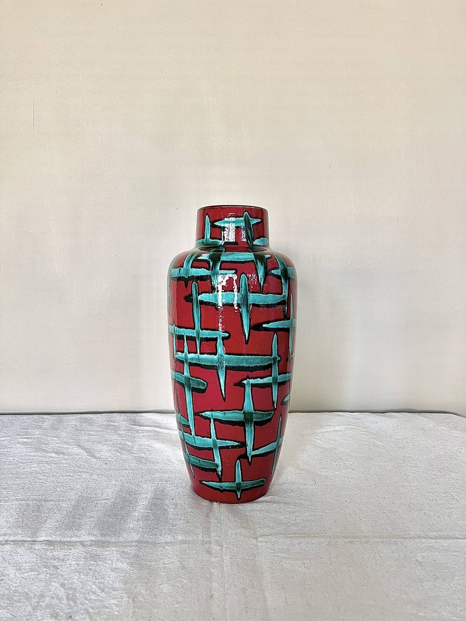 Vintage West-Germany vase by Scheurich with handpainted Bamboo decor