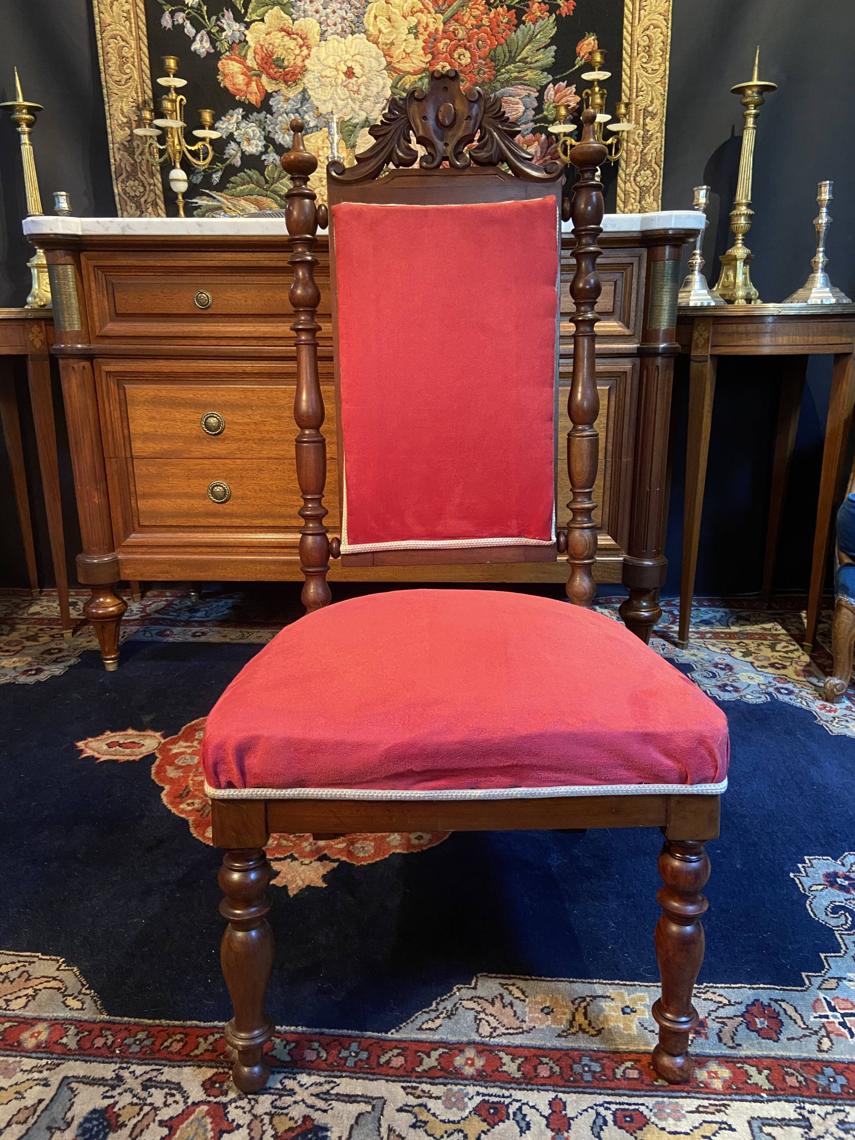 High-backed chaise longue in carved mahogany, 19th century, Napoleon III