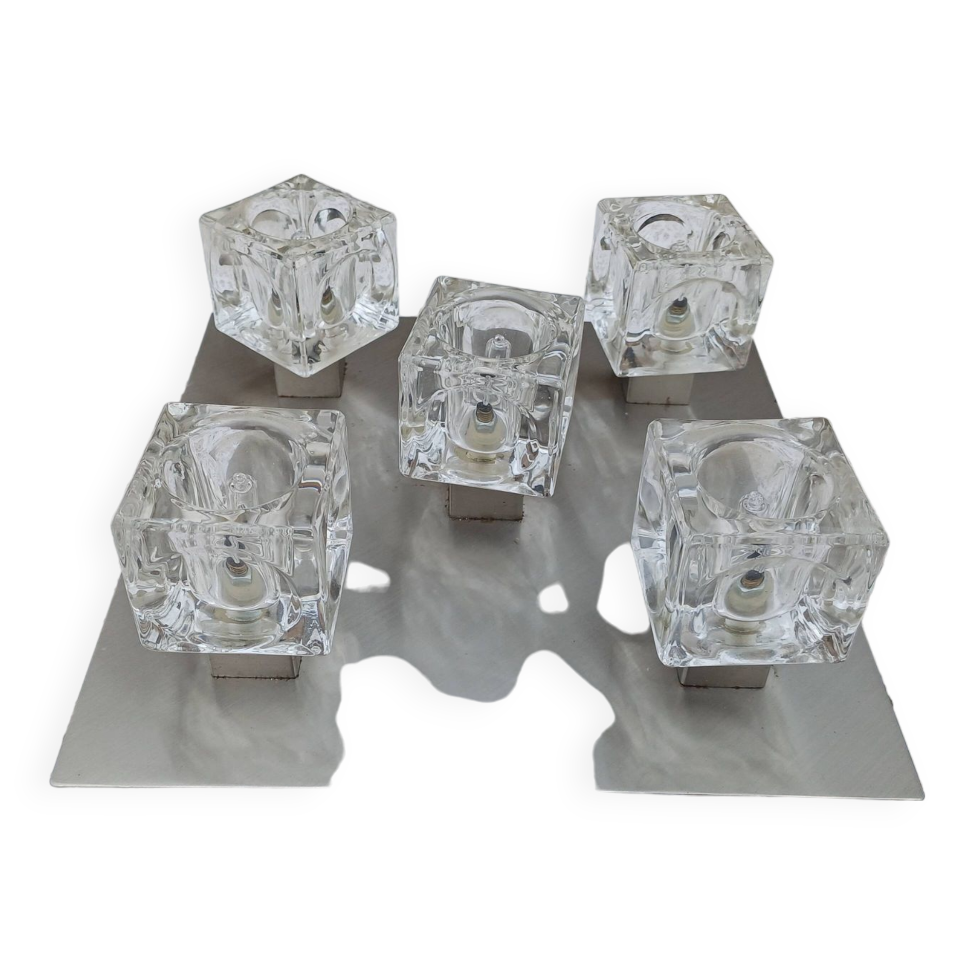 Vintage Aluminum and Glass Pendant Lamp