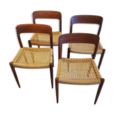 Ensemble de 4 chaises scandinaves modèle 75 de Niels Otto Moller