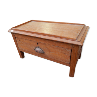 Bedside Table Low with Chest Drawer on Feet Wooden Teck 51x26x28cm