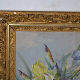French School circa 1900 “Irises and dragonflies” Painted silk.