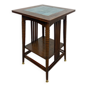 Side table in Jugendstil with a top made of blue tiles by Adolf Loos.