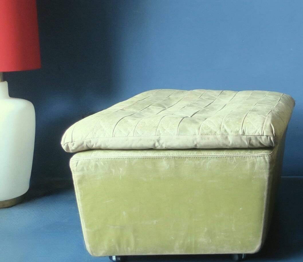 Patchwork leather olive green lounge chair and ottoman by Laauser, 1970s