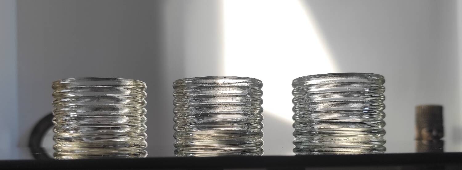 Set of 3 vintage ribbed pressed glass candle holders – 1970s