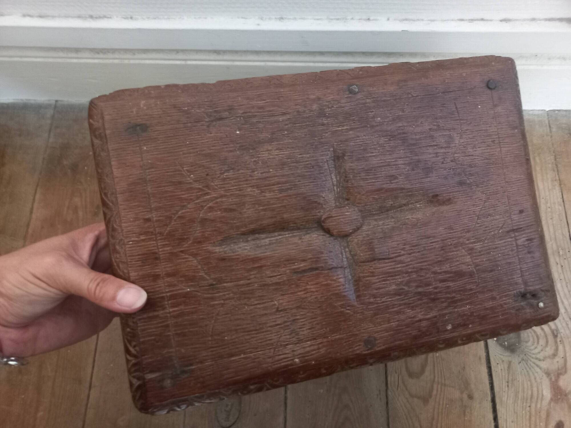 Antique solid wood stool, vintage decor