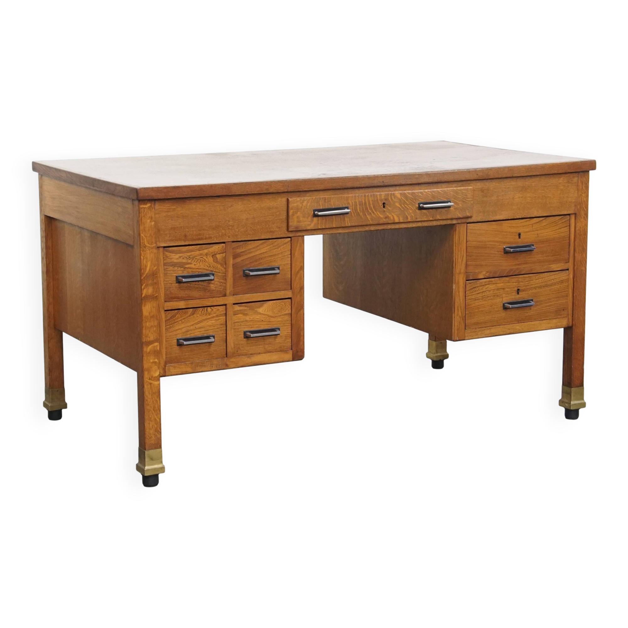 Bureau Art Déco en chêne ancien du début du XXe siècle
